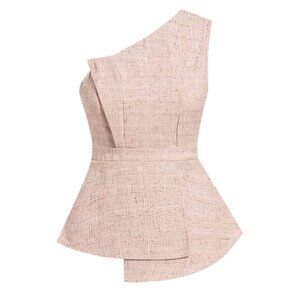Apricot Textured Fabric Asymmetrical Shoulder Top + Straight